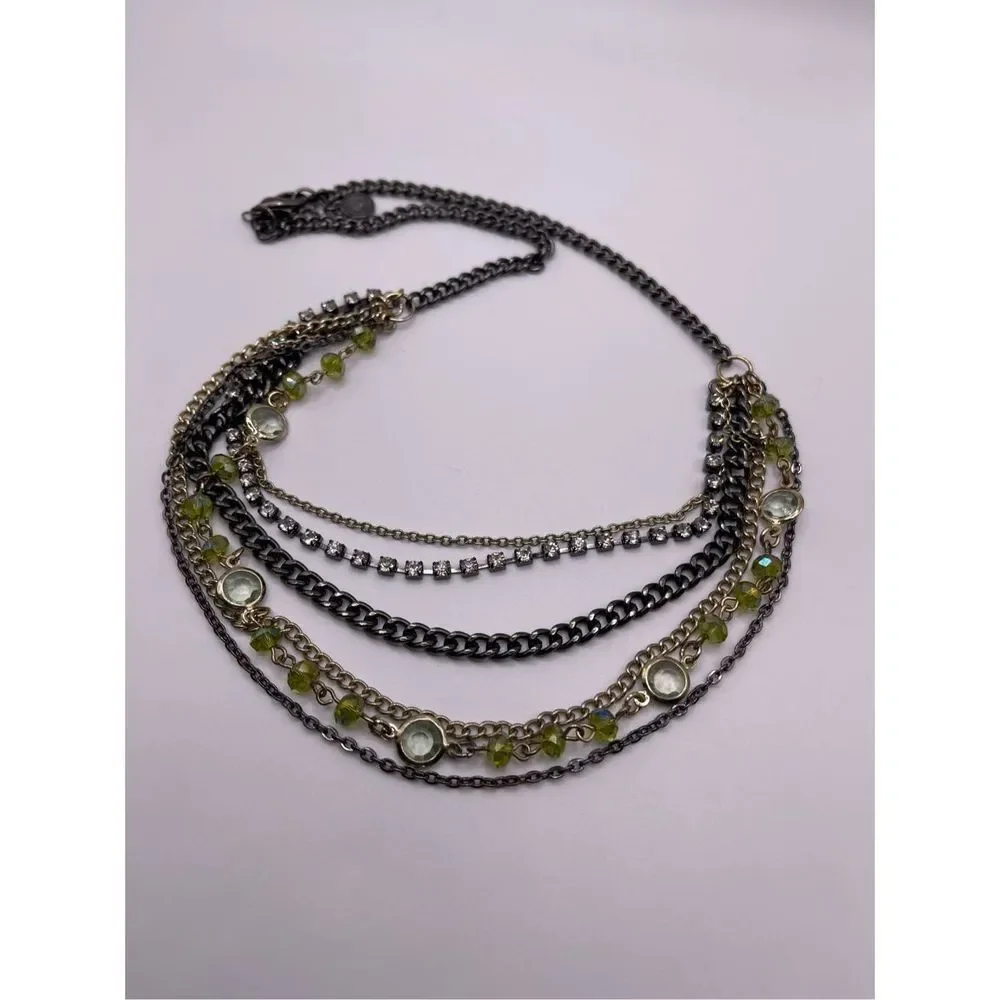 Multi chain multi strand necklace multi tone rhinestones